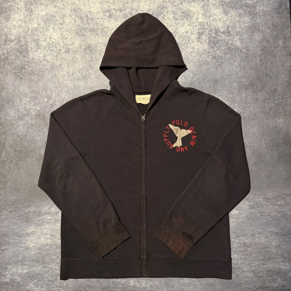Denim & Supply Ralph Lauren Save The Whales Full Zip Hoodie Black Mens XXL 2XL